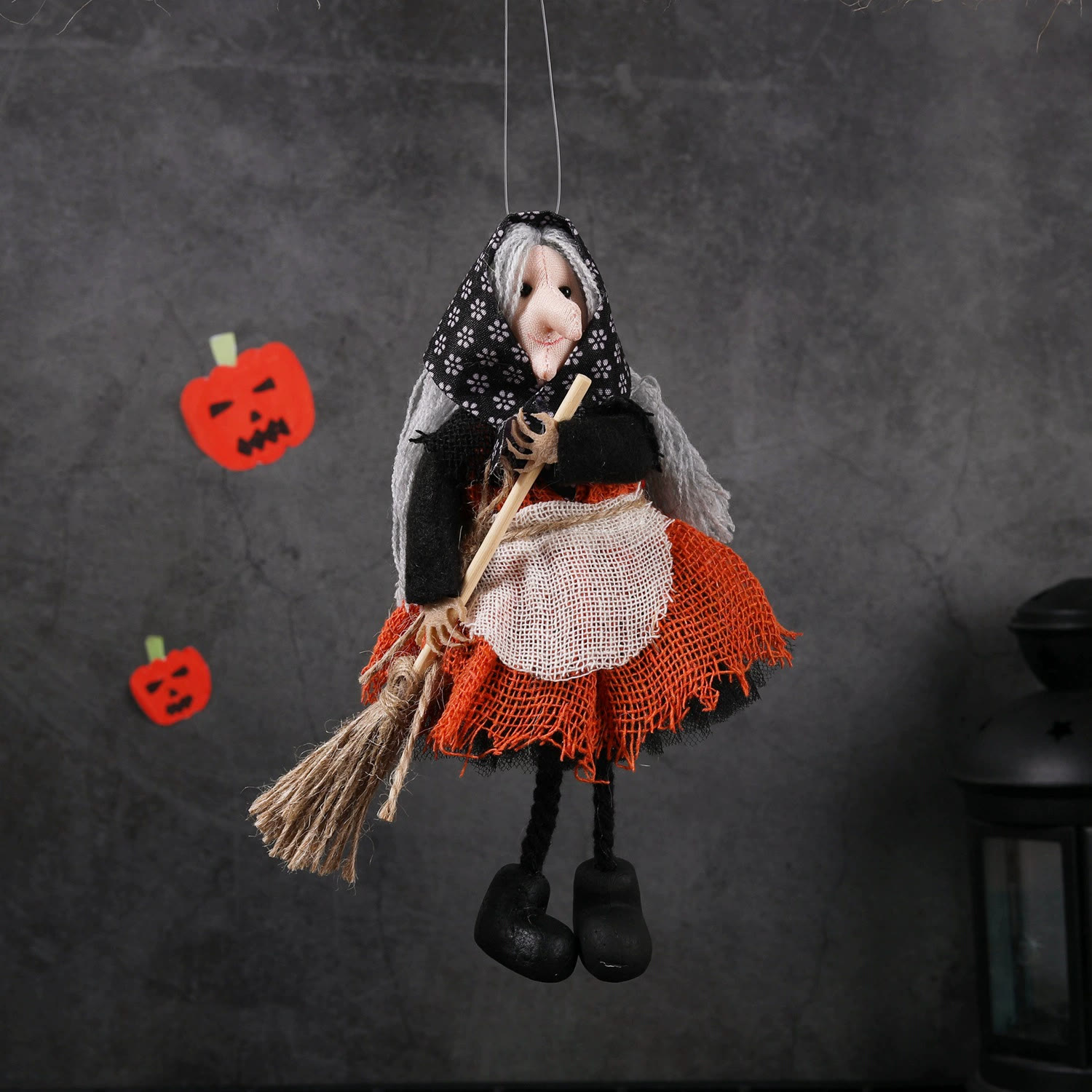 Rubbyoo  3pcs Witch Doll Halloween Pendants - Mystical Witch Doll | Halloween Party Supplies | Autumn Decorative Designs - Orange Apron Witch - image 4