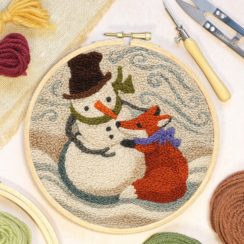 Fox And Snowman Punch Needle Kit - Winter Animal Artwork | Unique Christmas Collection  - image 3