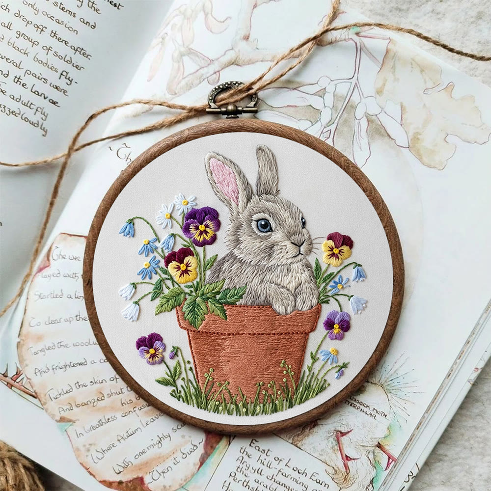 Rubbyoo Embroidery Kit - Rabbit With Flowerpot |  Embroidery Animal Design | Handmade Home Decor - image 5