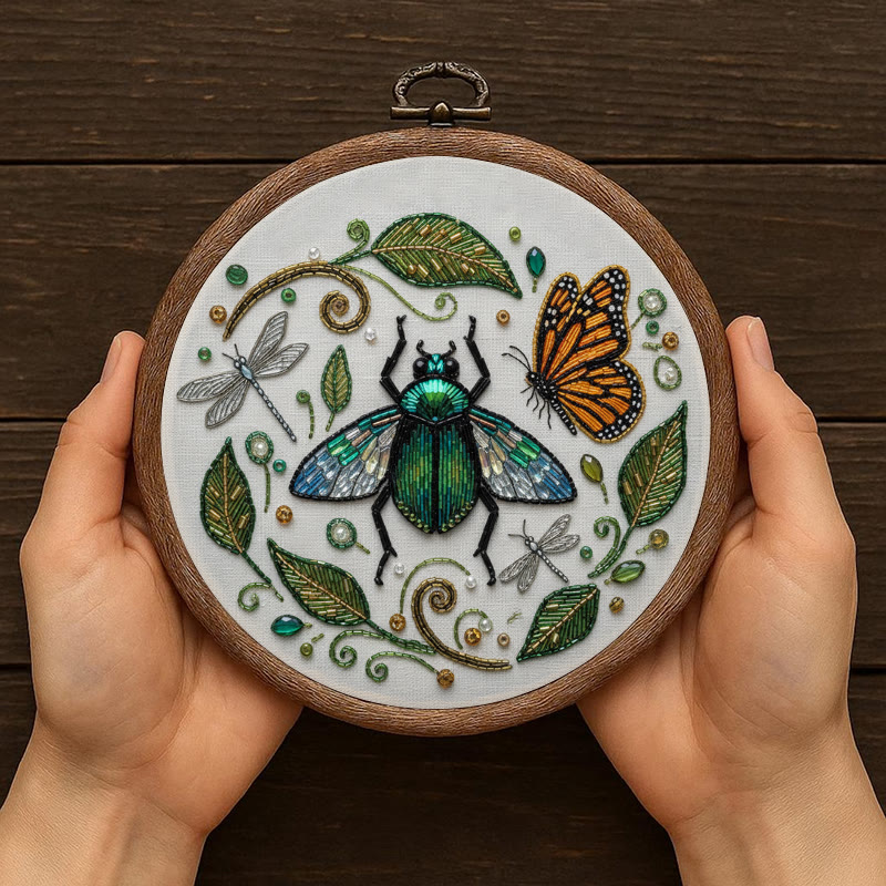 Rubbyoo Bead Embroidery Kit - Flying Bug | Unique Insect Hoop Art | Diy Handmade Needlepoint  - image 10