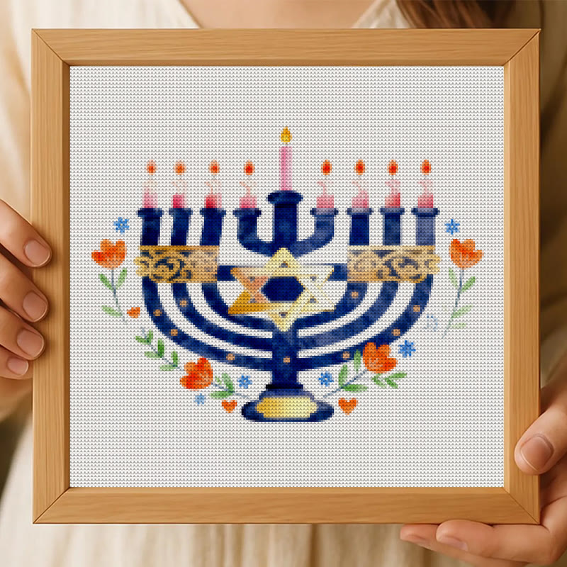 Cross Stitch Kit - Hanukkiah Candlestick | Diy Christmas Ornament | Personalised Handmade Gift - image 6