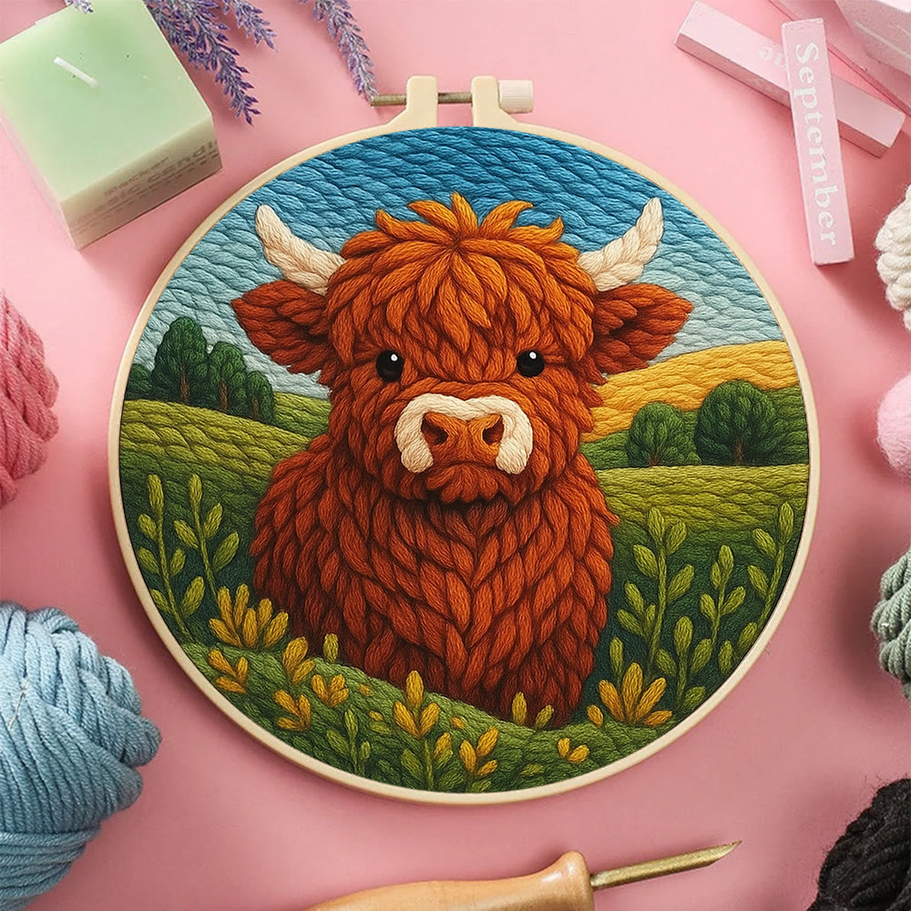 Highland Cow In Field Punch Needle Kit - Handmade Animal Craft | Nice Wall Hanging Decor - image 7