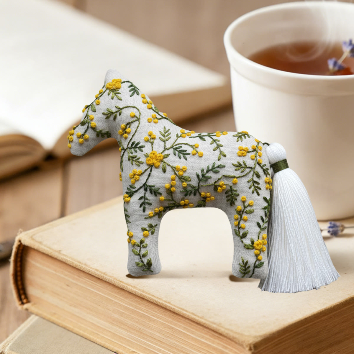 Rubbyoo Dala Horse Embroidery Kit - Grey with Yellow Blossom | Relaxing DIY | Nice Desk Accent - image 4