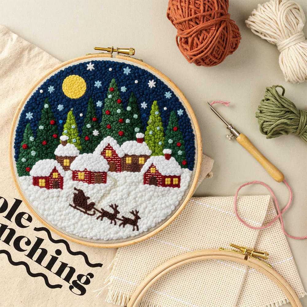 Moonlit Christmas Village Sled Punch Needle Kit – Beginner Hoop Art | Personalized Christmas Gift for Her - image 10