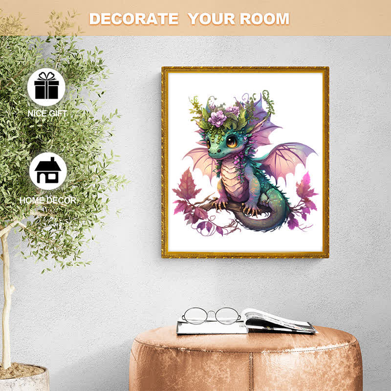Rubbyoo Adorable Little Baby Dragon And Flowers - Wooden Jigsaw Puzzle