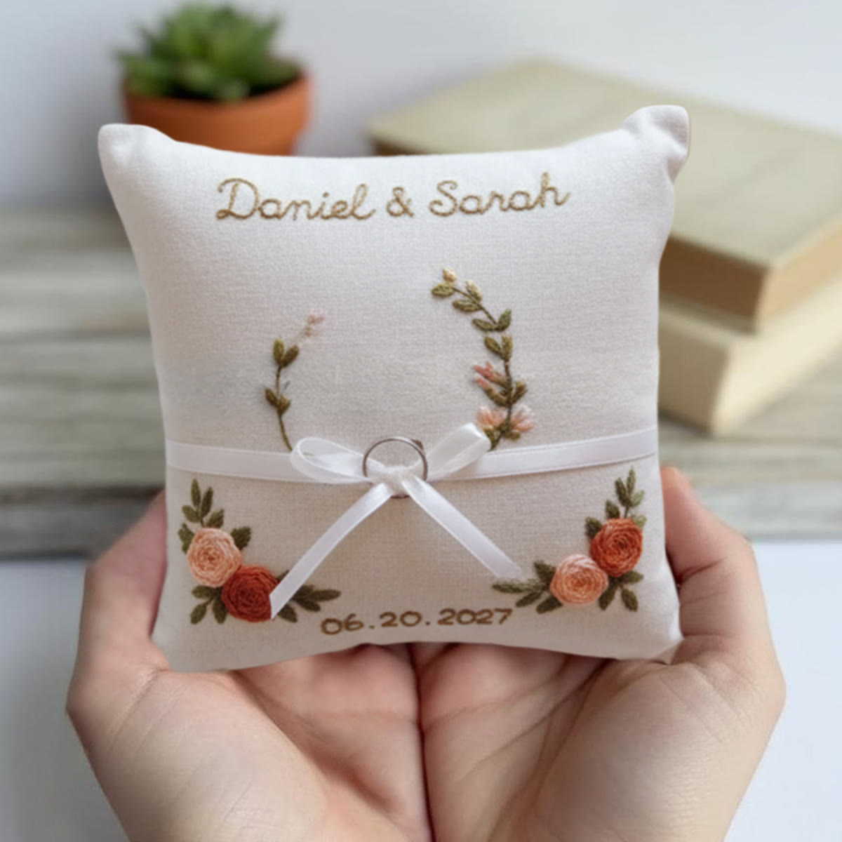 Rubbyoo Personalized Ring Bearer Pillow Embroidery Kit - Dual Rose Sprig Ribbon | New Crafter-friendly | Anniversary Gifts - image 9