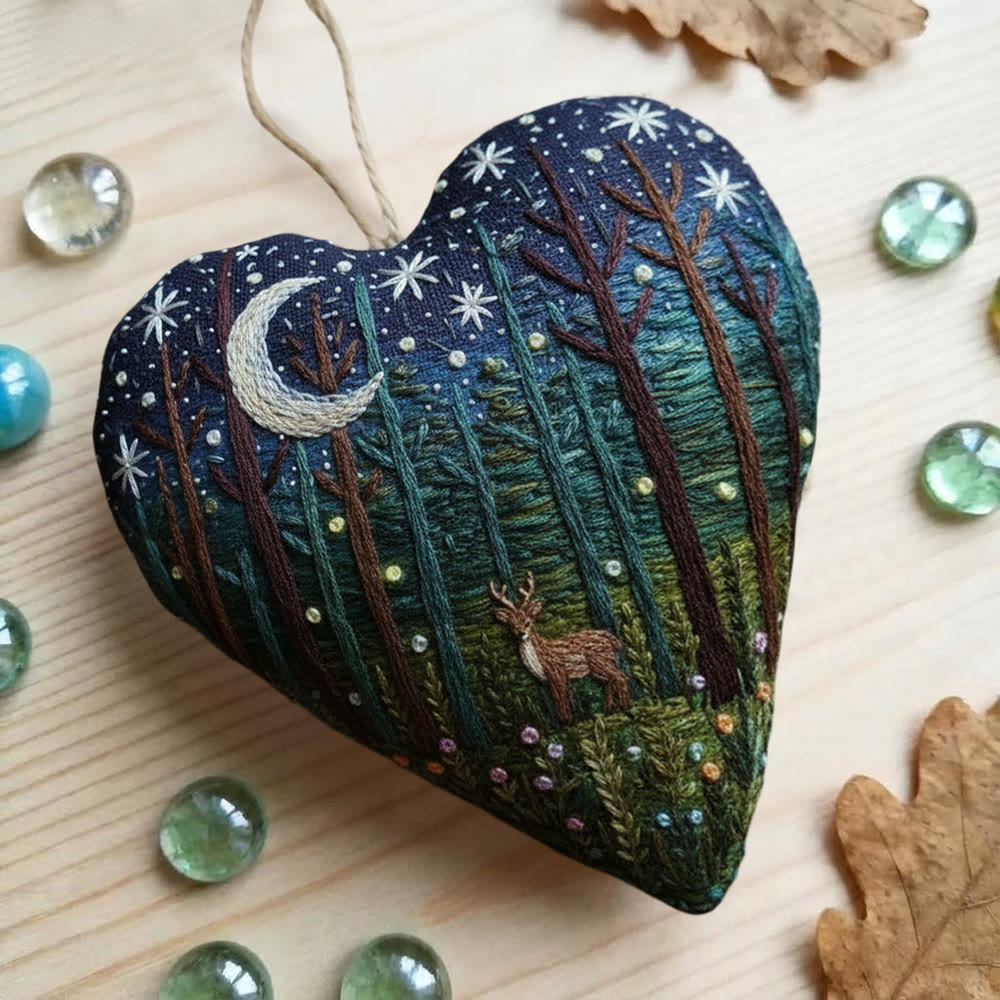 Rubbyoo Heart Embroidery Kit - Starry Forest and Deer | Relaxing Handwork | Magical Home Accent - image 5