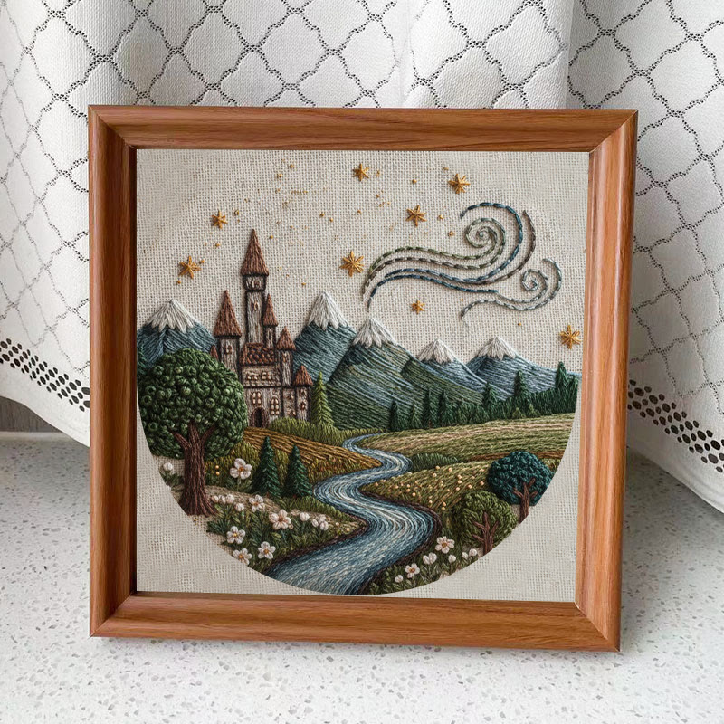 Rubbyoo Embroidery Kit - Starry Castle Stream | Idyllic Craft | Fairy-tale Accent - Embroidery Kit Plus An Extra Frame - image 4