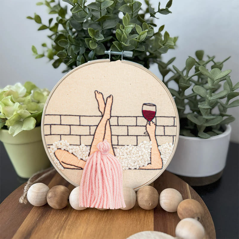 Rubbyoo Embroidery Kit - Wine And Bath | 3d Hair Handicraft | Creative Needle Artwork - image 6