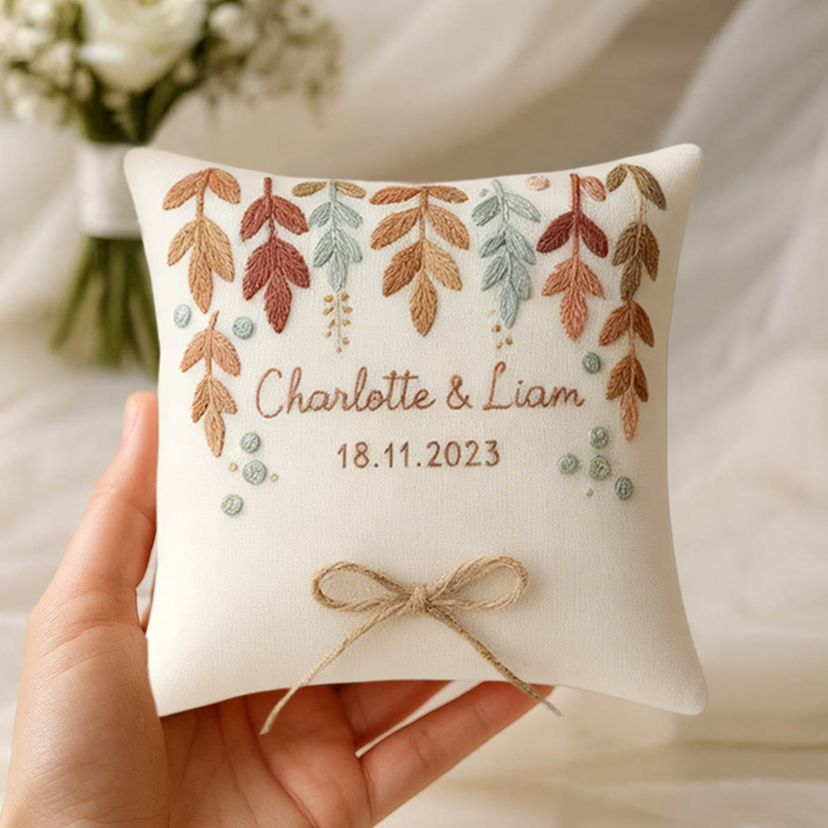 Rubbyoo Personalized Ring Bearer Pillow Embroidery Kit - Multicolored Leaf Decor | Beginner Handmade Gift | Gifting Favorite - image 11