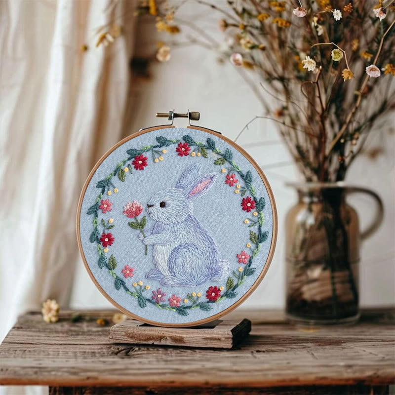 Rubbyoo Embroidery Kit - Bunny With Flower And Wreath | Cheerful Diy | Charming Home Touch - image 3