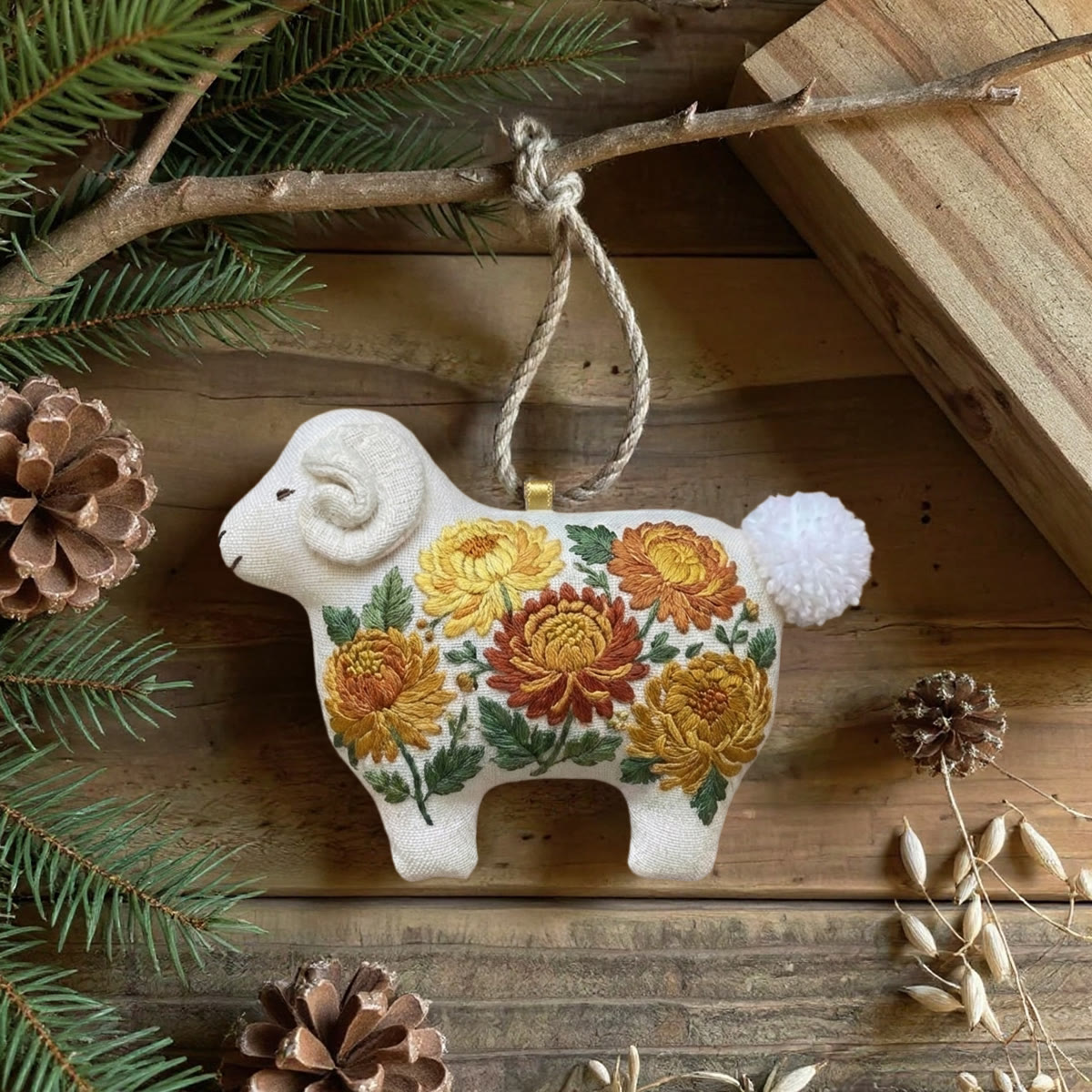 Rubbyoo Lamb-shaped Embroidery Kit - Yellow And Orange Chrysanthemum | Unique Mother′s Day Gift | Maximalist Home Decor - image 6