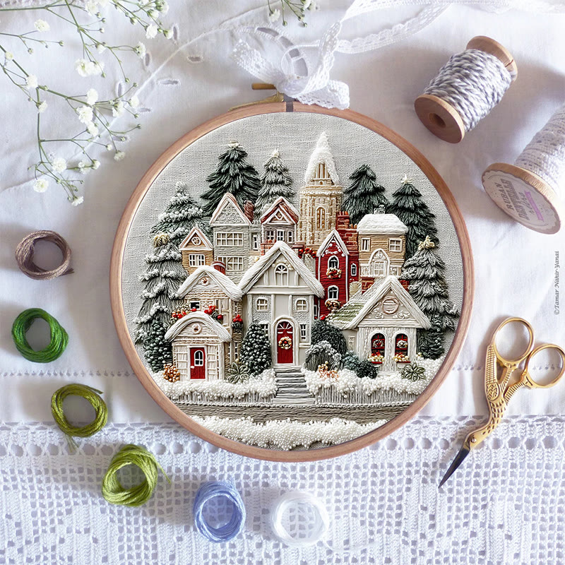 Rubbyoo Embroidery Kit - Snowy Christmas Townscape | Top Festive Gifting Option | Modern Embroidery - image 8