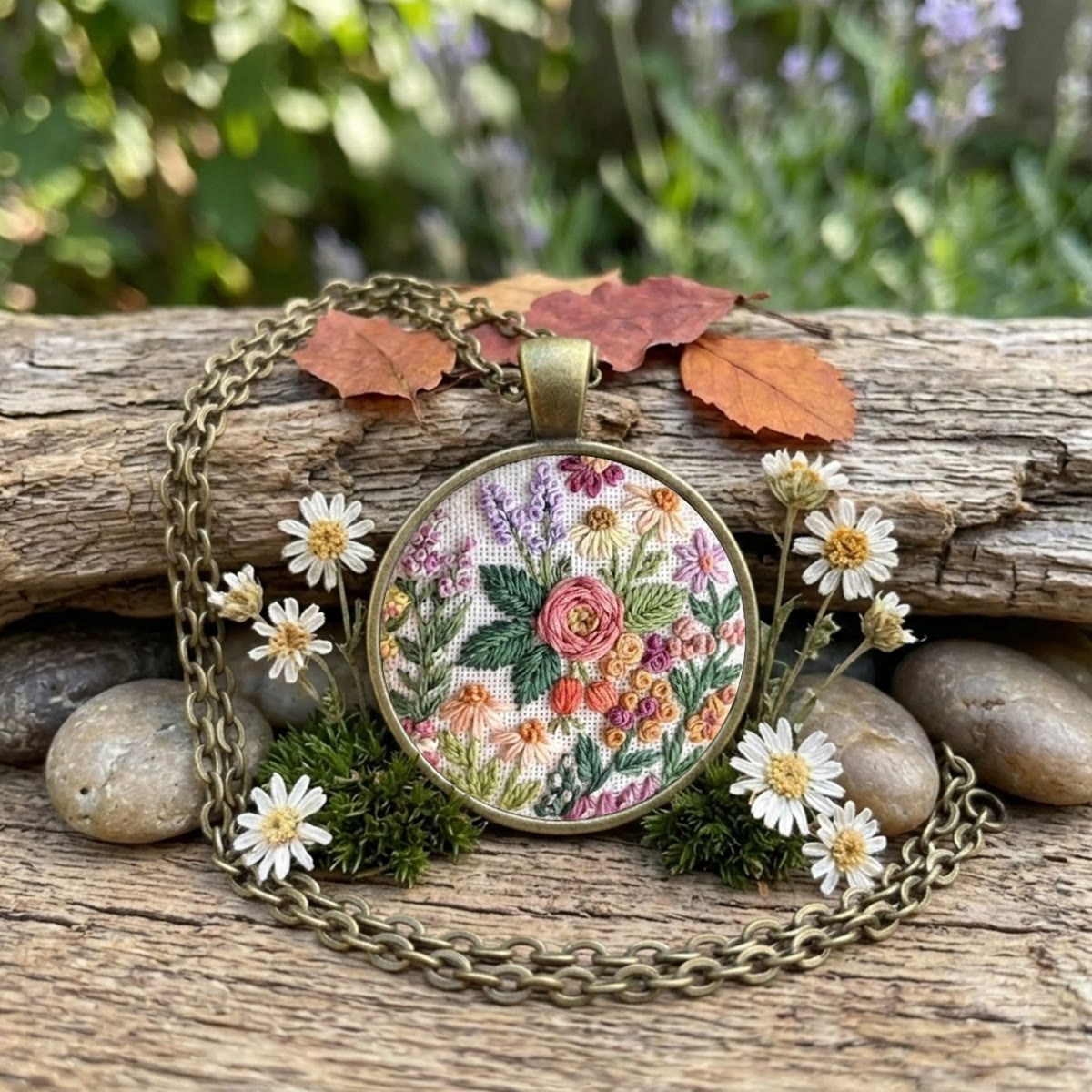 Rubbyoo Embroidery Accessories Kit - Wildflower Bouquet | Boho Chic Charm | Vintage Gift For Her  - Necklace - 2pcs - image 1