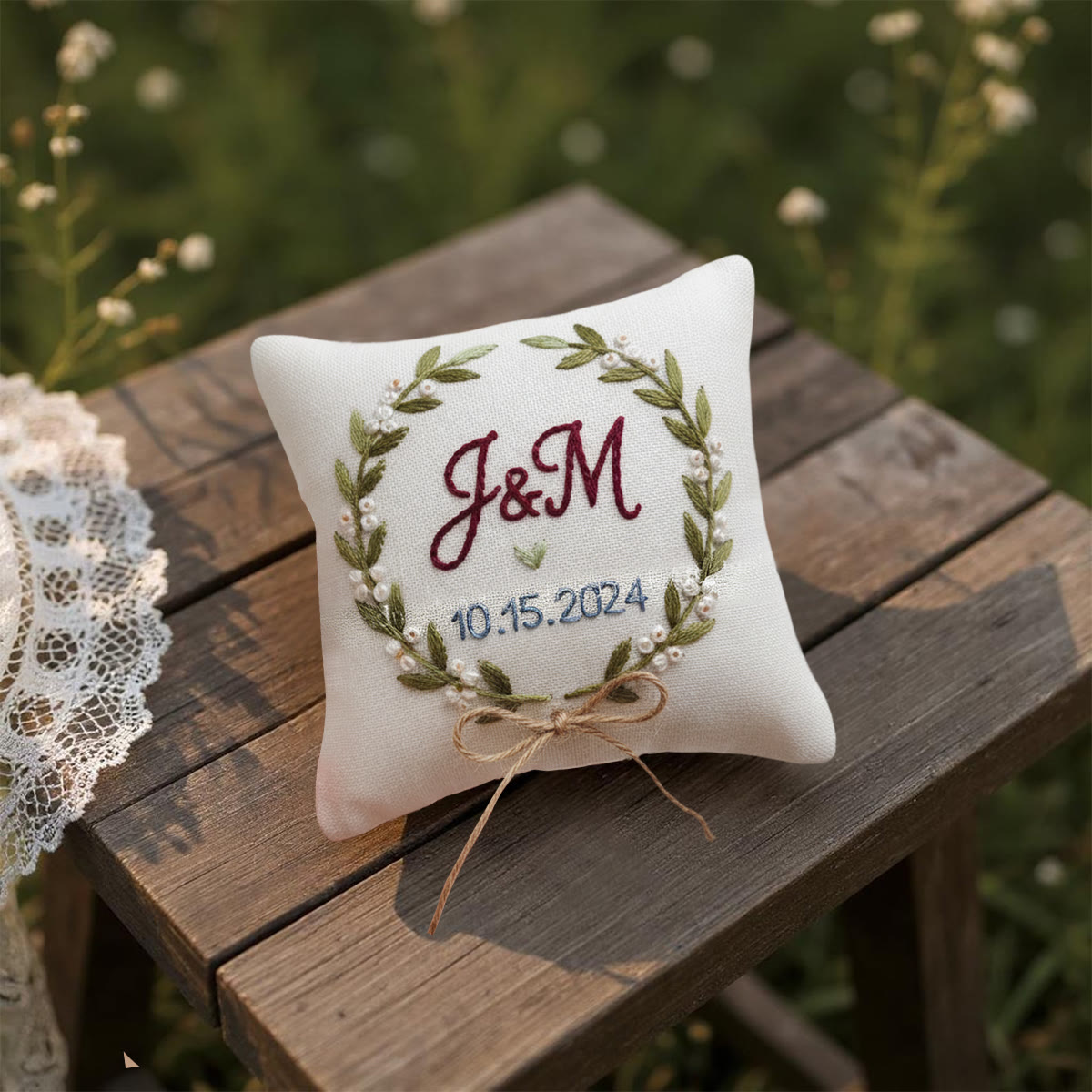 Rubbyoo Personalized Ring Bearer Pillow Embroidery Kit - Pearl-adorned Leaf Wreath With Initials | Tailor-made Handcraft | Wedding Ceremony Touches - image 8