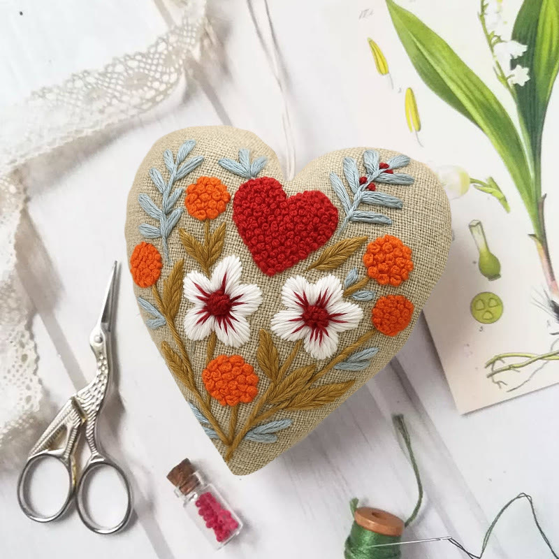 Rubbyoo Heart Embroidery Kit - Floral Love | Diy Hanging Craft For Lover | Perfect Handmade Ornament - 6 inches hoop kit - image 1