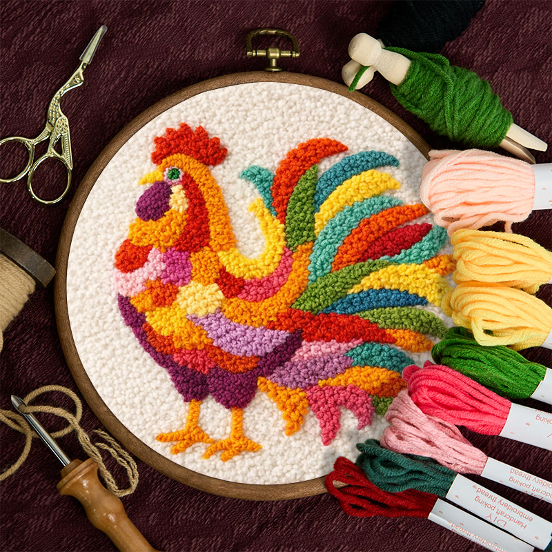 Vivid Rooster Punch Needle Kit - Simple Handcraft | Must-have Gift Option - image 11