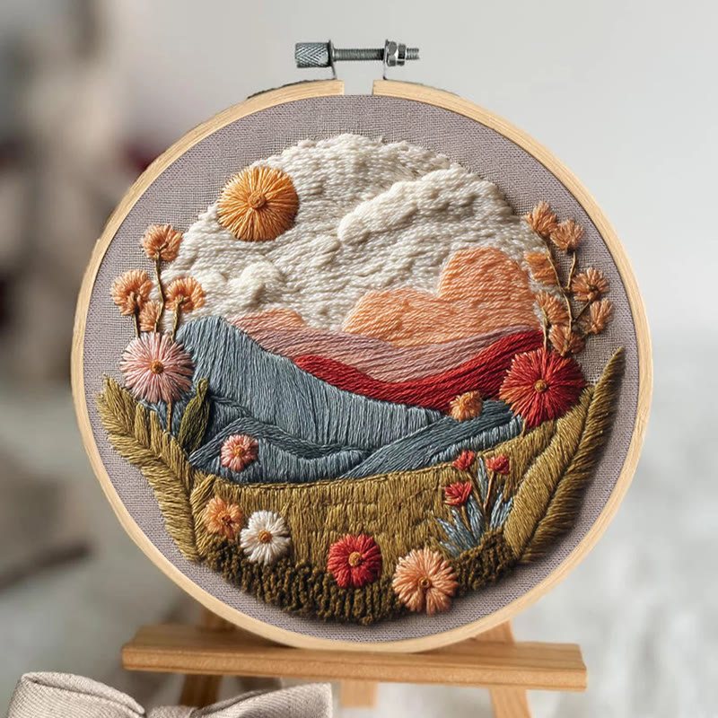 Rubbyoo Embroidery Kit - Floral Mountain Sunset | Nature Diy Craft | Boho Home Decor - image 4