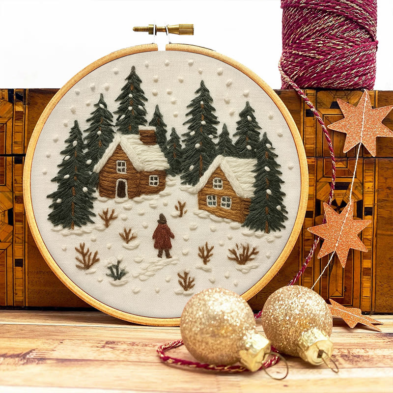 Rubbyoo Embroidery Kit - Snowy Town | Winter Landscape Craft | Christmas Handmade Decor  - image 5