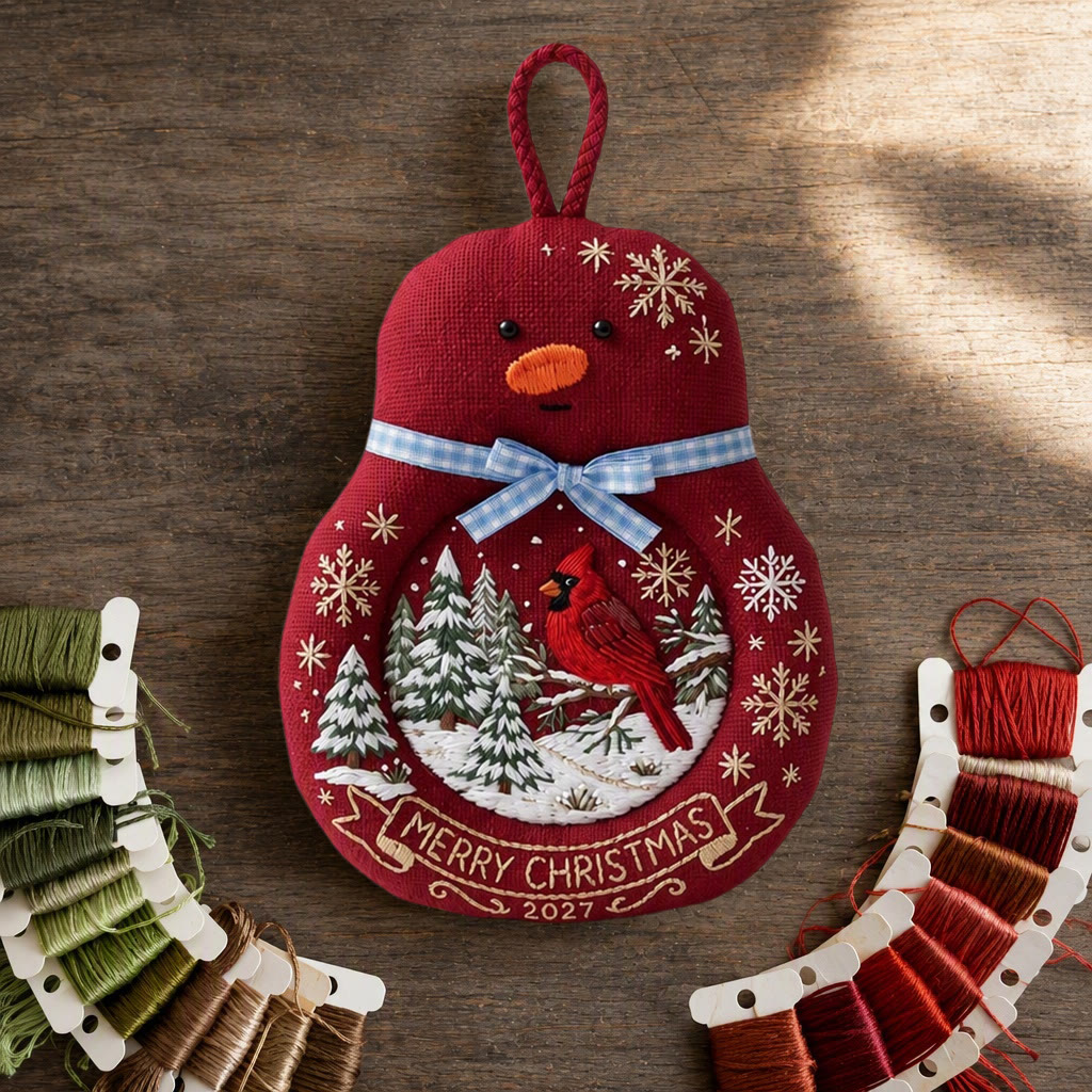 Rubbyoo Snowman Coaster Embroidery Kit - Christmas Red Cardinal | Snowy Pine Forest Holiday Decoration | Snowflake Tea Cup Mat - image 5