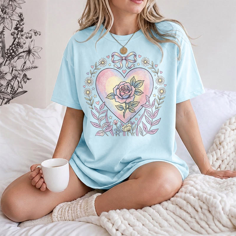 Rubbyoo Heart Of Rose Graphic Tee  - Soft Baggy  Shirt For Women  | Exquisite Pink Floral Print - image 13