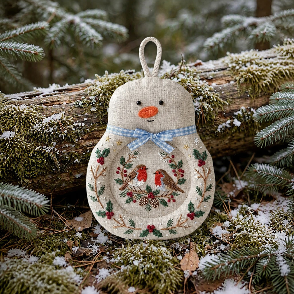 Rubbyoo Snowman Coaster Embroidery Kit - Christmas Togetherness Robin Couple | Round Fabric Cup Mat | Heritage New Year Keepsake For Loved Ones - image 7