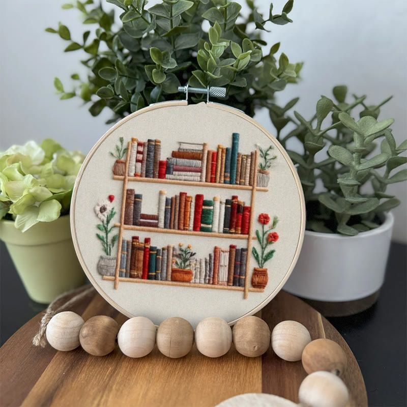 Rubbyoo Embroidery Kit - Tidy Bookshelf With Flowers | Diy Handicraft For Book Lovers | Suitable For Wall Decoration - image 7