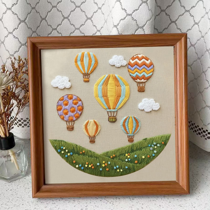 Rubbyoo Embroidery Kit - Hot Air Balloon Meadow | Cheerful Craft | Whimsical Accent - Embroidery Kit Plus An Extra Frame - image 4
