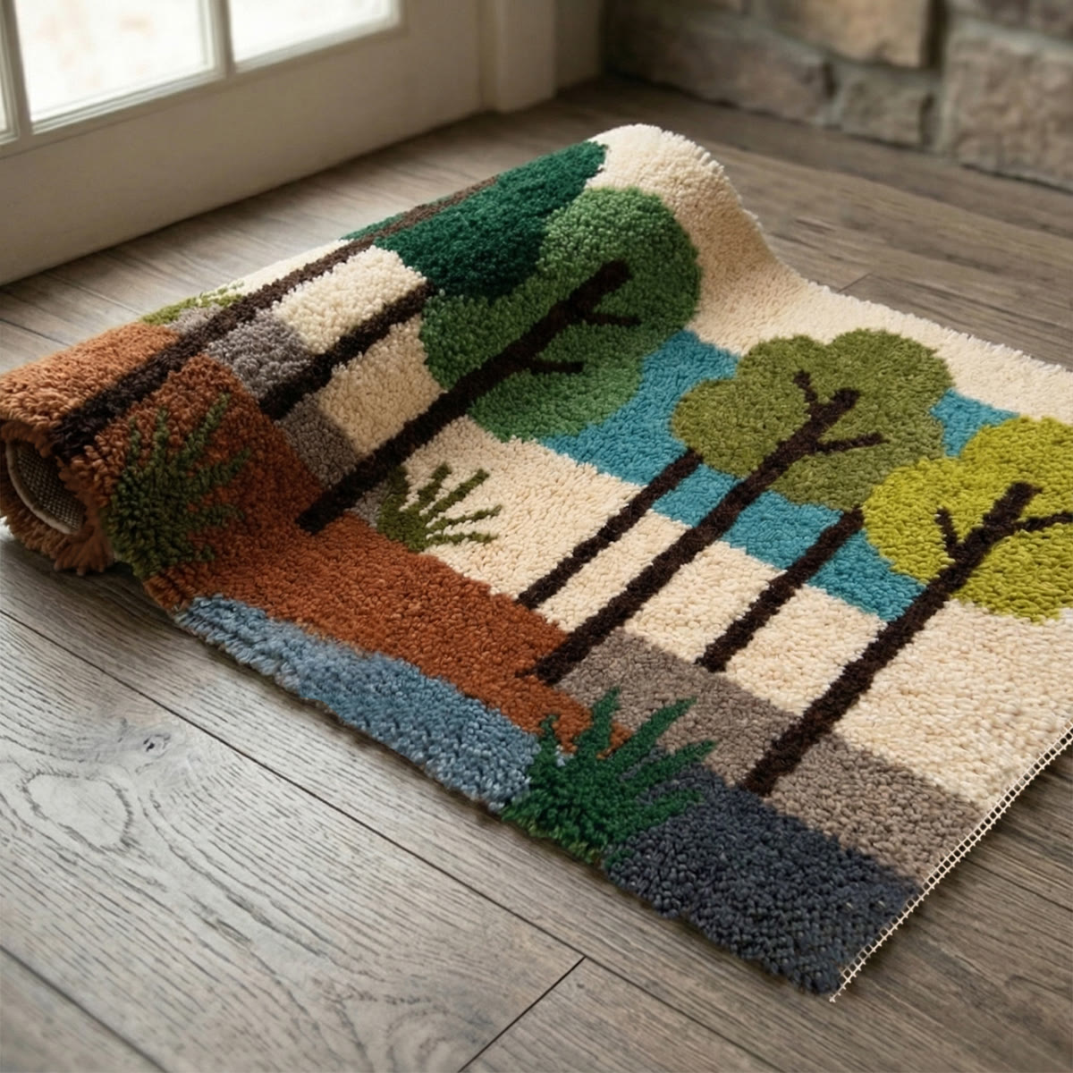 Rubbyoo Latch Hook Rug Kit - Forest View | Vibrant Landscape Mat | Diy Bedroom Carpet - image 5