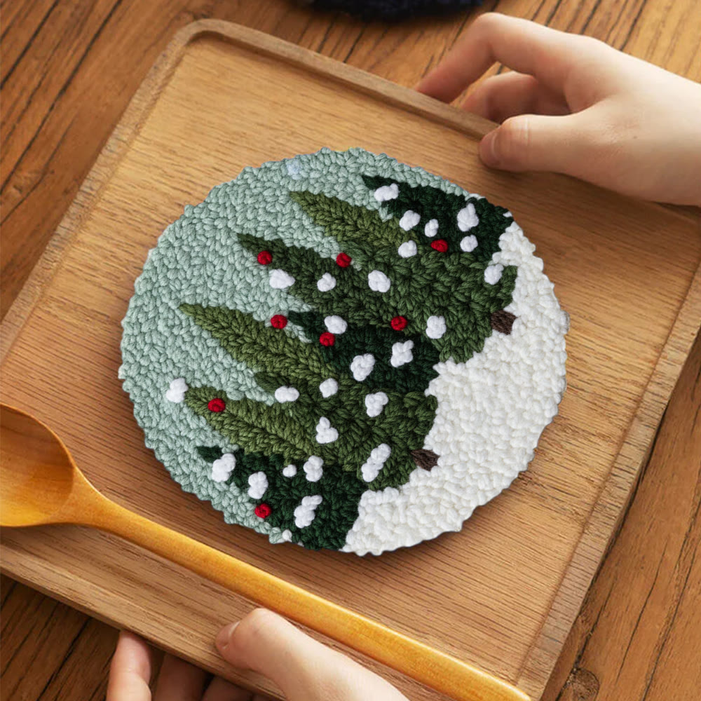 Snowy Pine Grove Punch Needle Kit – Gift for Her | Home Hanging Decor - 5 inch Coaster Kit - image 4