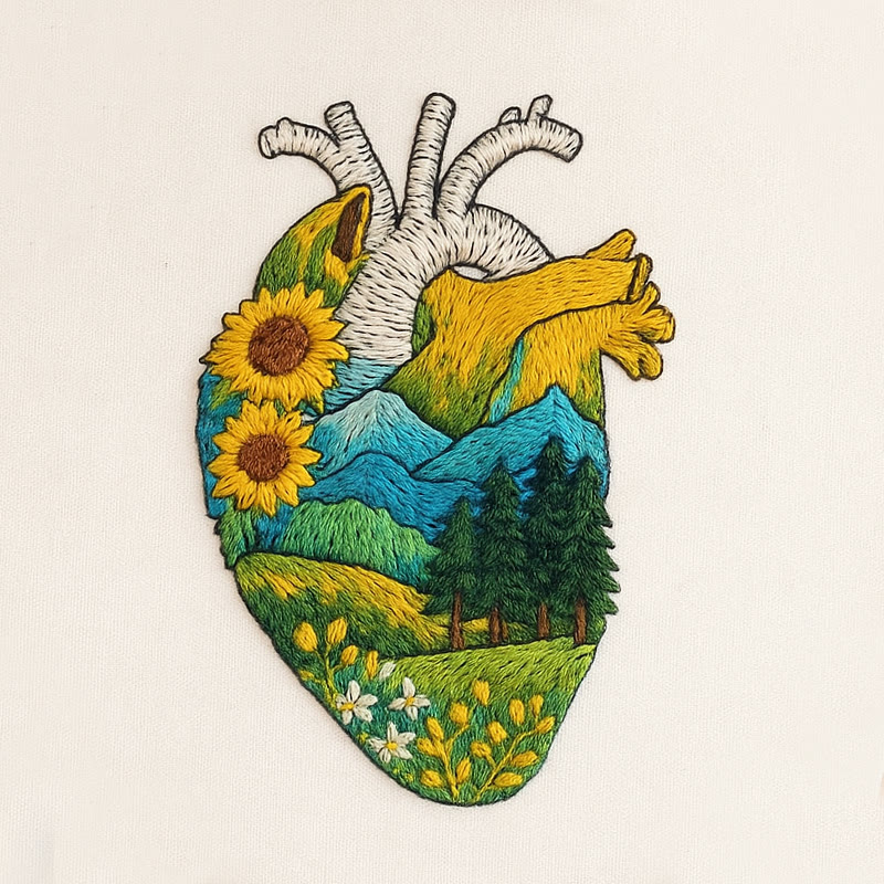 Rubbyoo Embroidery Kit - Natural Heart | Handmade Stitch Artwork | Unique Landscape Craft - image 8