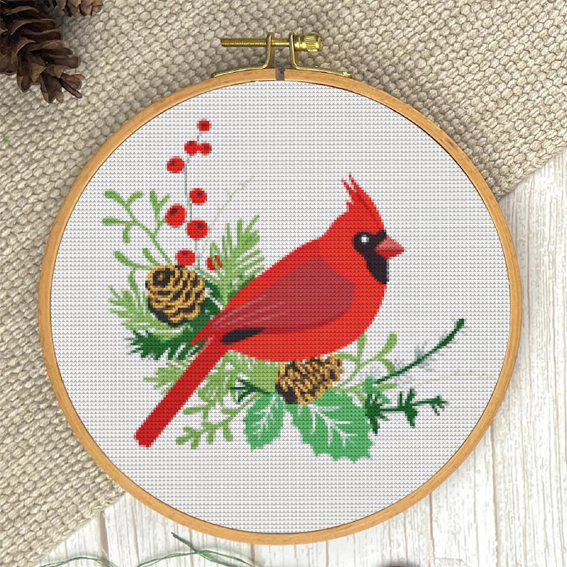  Cross Stitch Kit - Northern Cardinal | Floral Bird Stitch Art | Nice Handmade Decorative Craft  - image 5