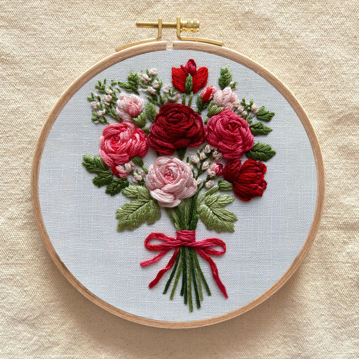 Rubbyoo Embroidery Kit - Crimson and Blush Rose Bouquet Tied | Prime Gifting Selection | Considerate Handcrafted Embroidery - image 9