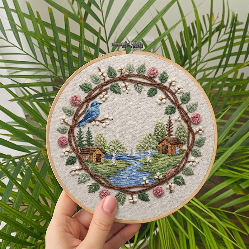 Rubbyoo Embroidery Kit - Cabin Lake |  Beginner Landscape Craft | Unique Handmade Gifts - image 6