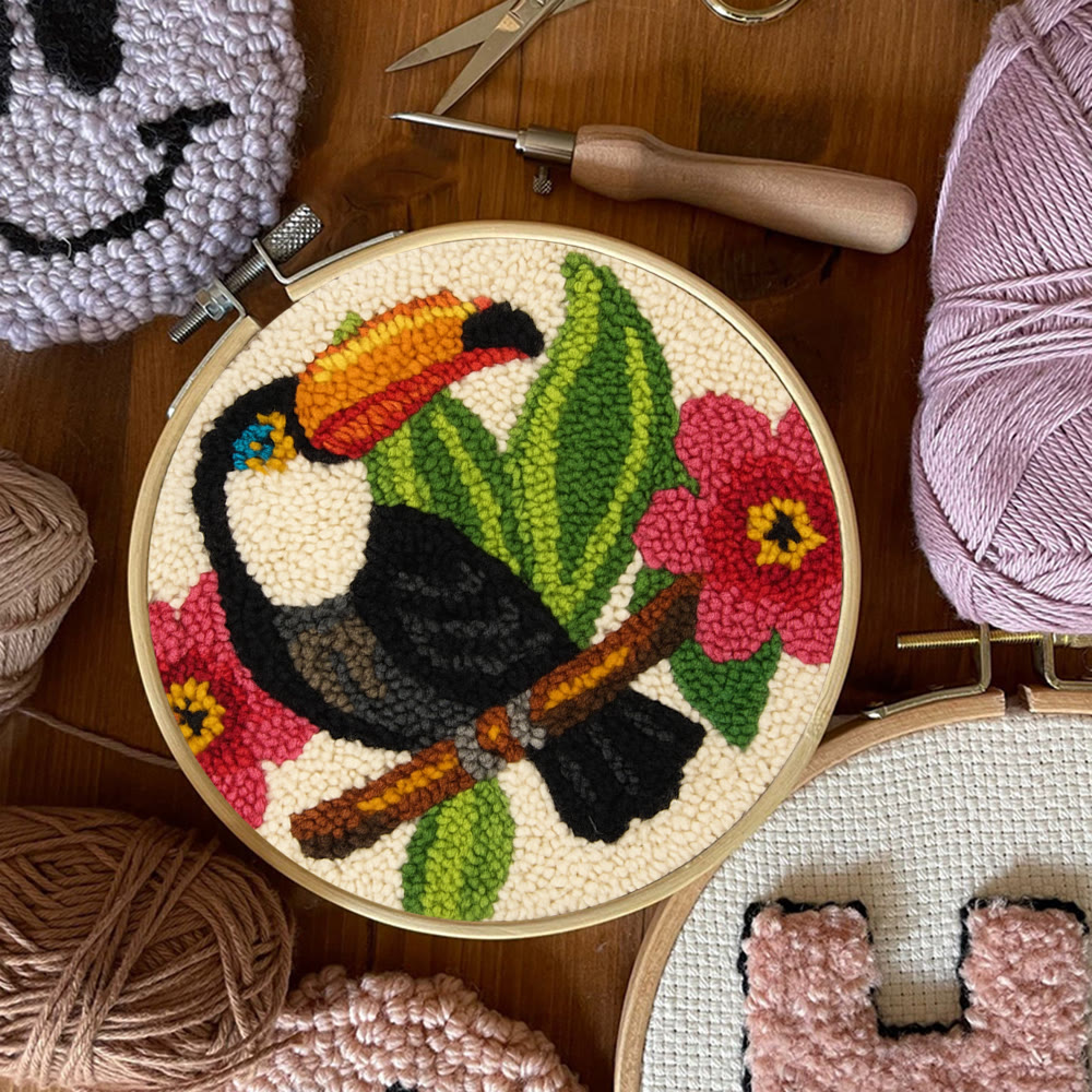Toucan Bird Punch Needle Kit - Diy Animal Hoop Art | Nice Gifts For Bird Lovers  - image 7