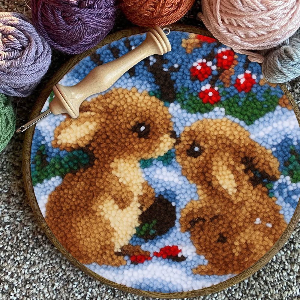 Winter Bunny Pair Punch Needle Kit - Artisan-made Craft | Winter Hanging For Home Decor - image 9