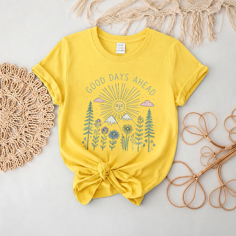 Rubbyoo “Good Days Ahead" Graphic Tee  - Suitable For Matching With Jeans | Trendy Celestial Crewneck Top - Yellow - 2XL - image 10