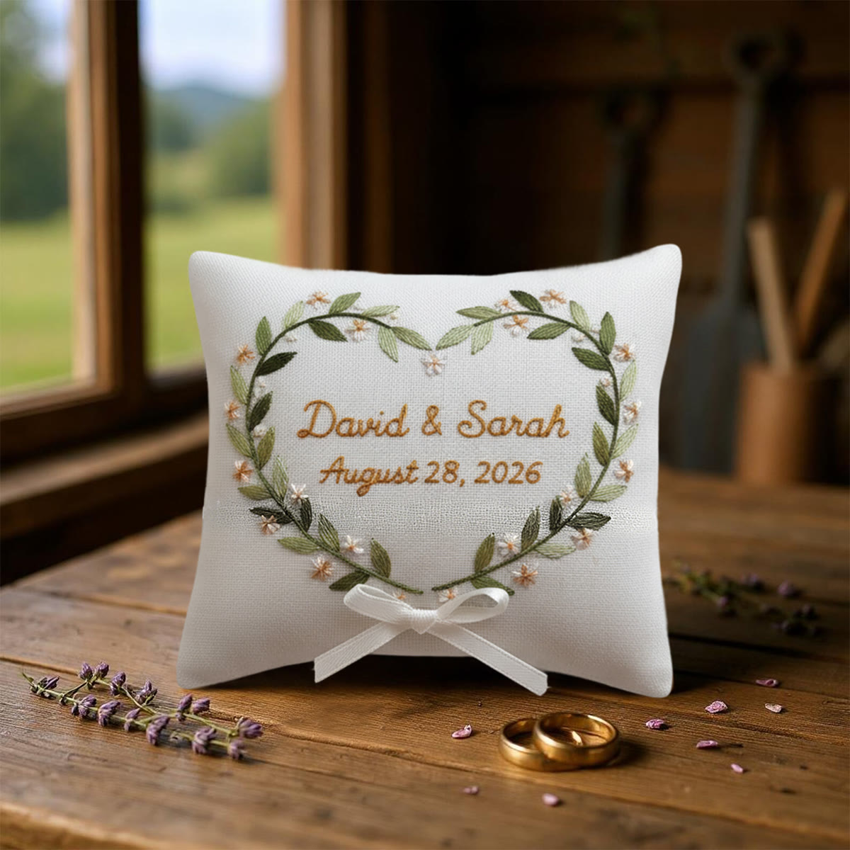 Rubbyoo Personalized Ring Bearer Pillow Embroidery Kit - Heart-shaped Wreath With Names | Handcrafted Keepsake | Engagement Celebrations - image 8