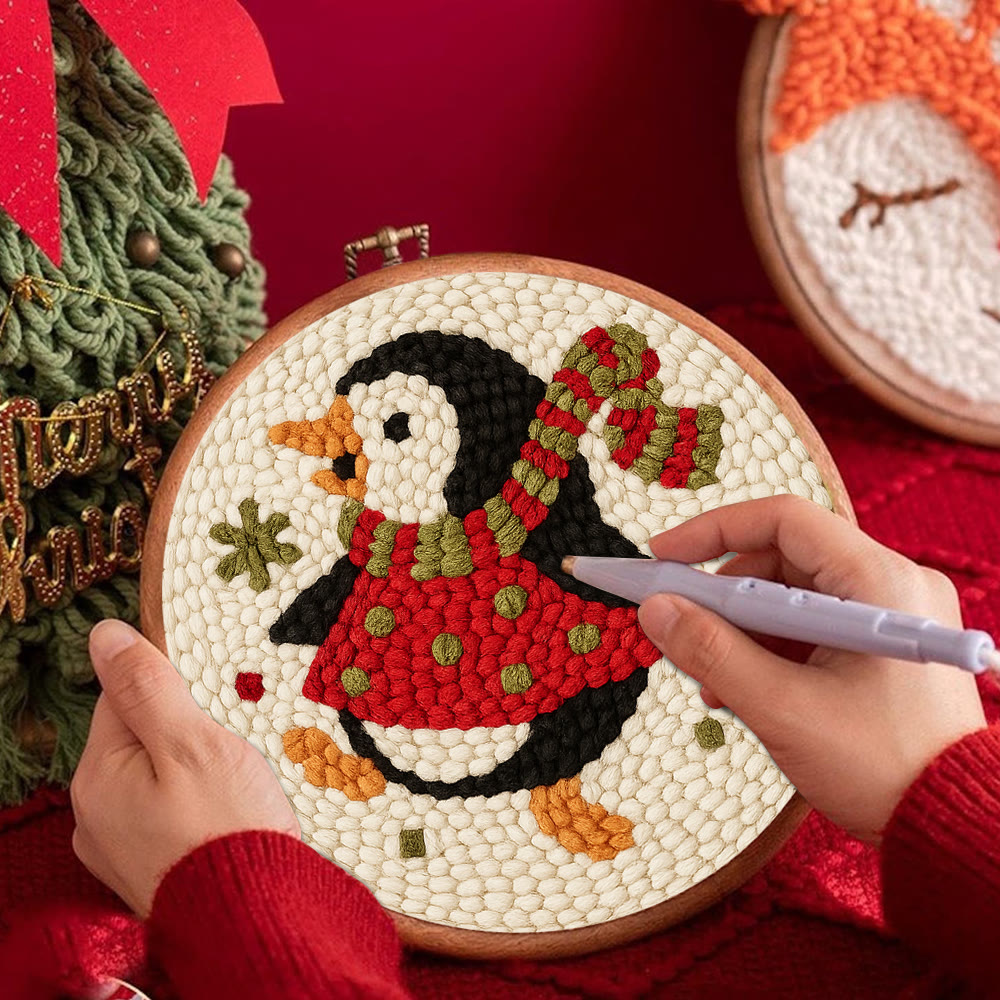  Rotating Penguin Punch Needle Kit - Christmas Wall Hanging Craft | Winter House Ornament  - image 7