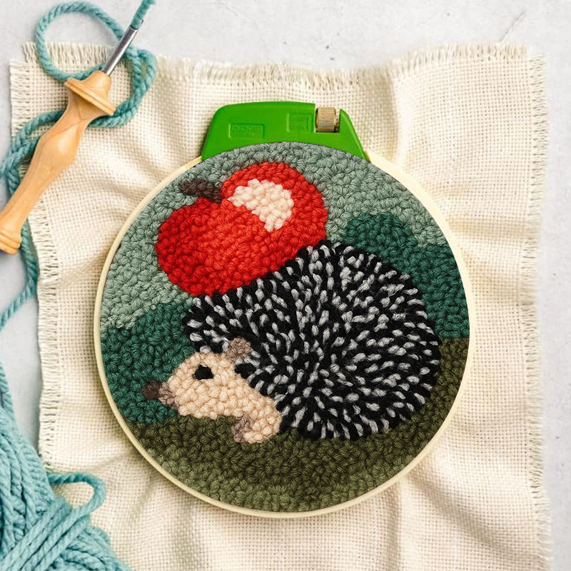  Apple Hedgehog Punch Needle Kit - Diy Animal Coaster | Nice Desk Ornament  - image 6