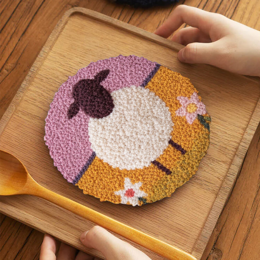 Lovely Sheep Punch Needle Kit - Diy Animal Design | Wall Hanging Decor - 5 inch Coaster Kit - image 11
