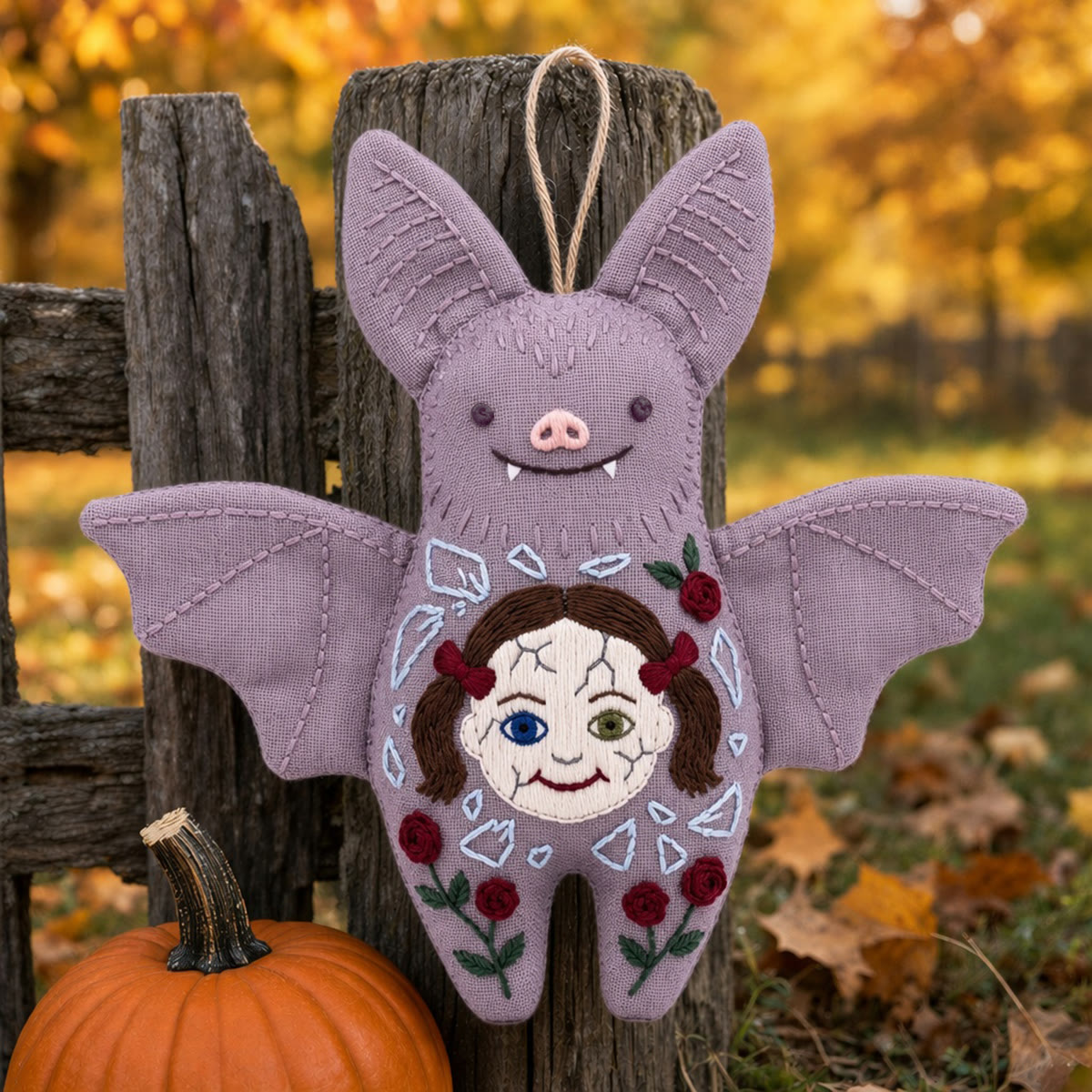 Rubbyoo Bat Embroidery Kit - Spooky Floral Doll | Halloween Gothic Fairycore Handmade Gift | Medieval Folklore Decor - image 3