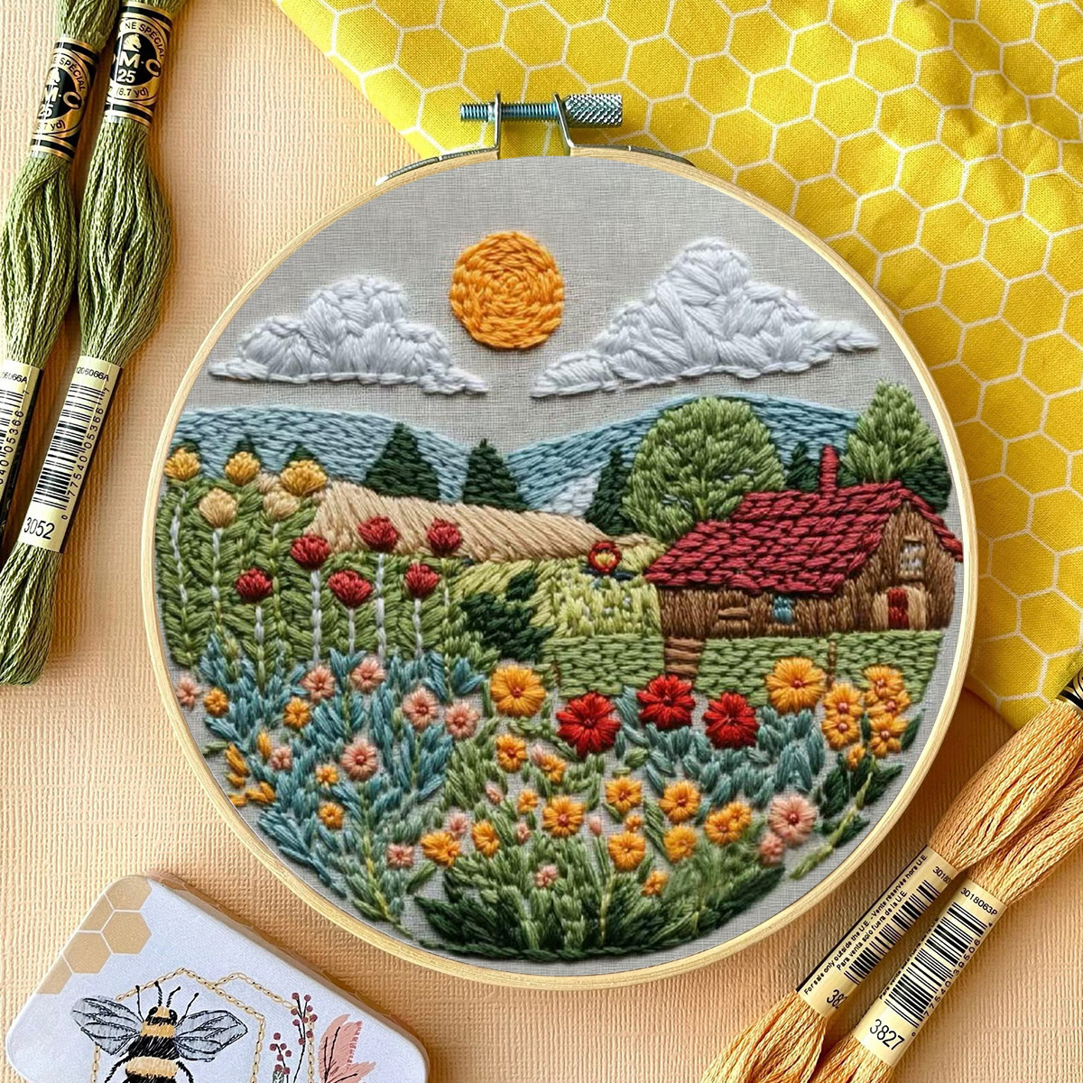 Rubbyoo Embroidery Kit - Sunlit Flower Field Cottage | Vibrant Indoor Wall Accent | Top Gifting Option - image 13