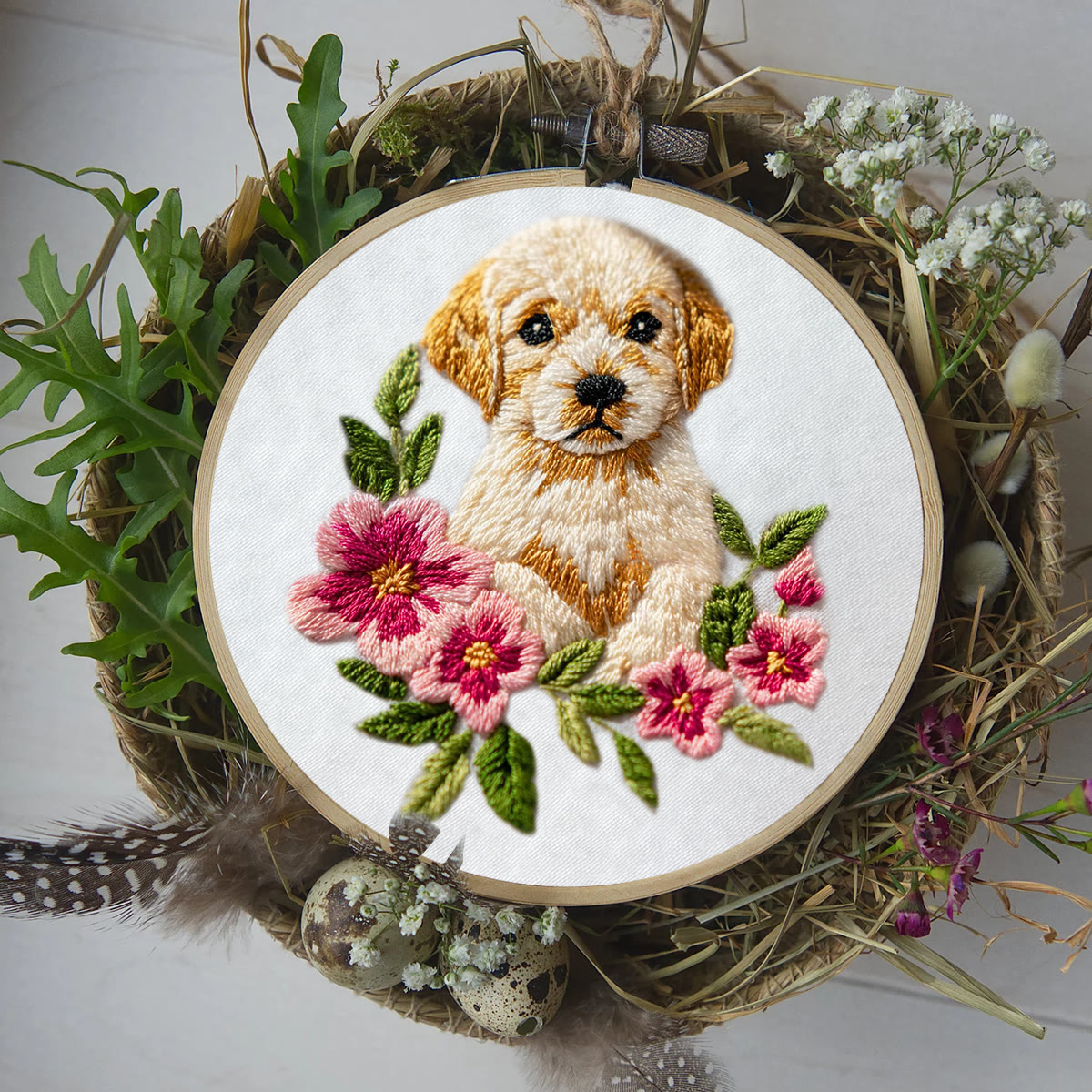 Rubbyoo Embroidery Kit - Puppy With Flower | Diy Home Decor | Animal Hoop Art  - image 9
