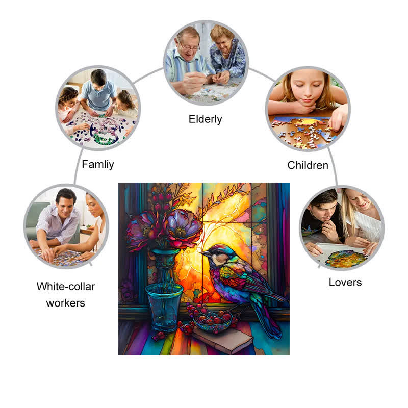 Sparrow on the windowsill - Wooden Jigsaw Puzzle