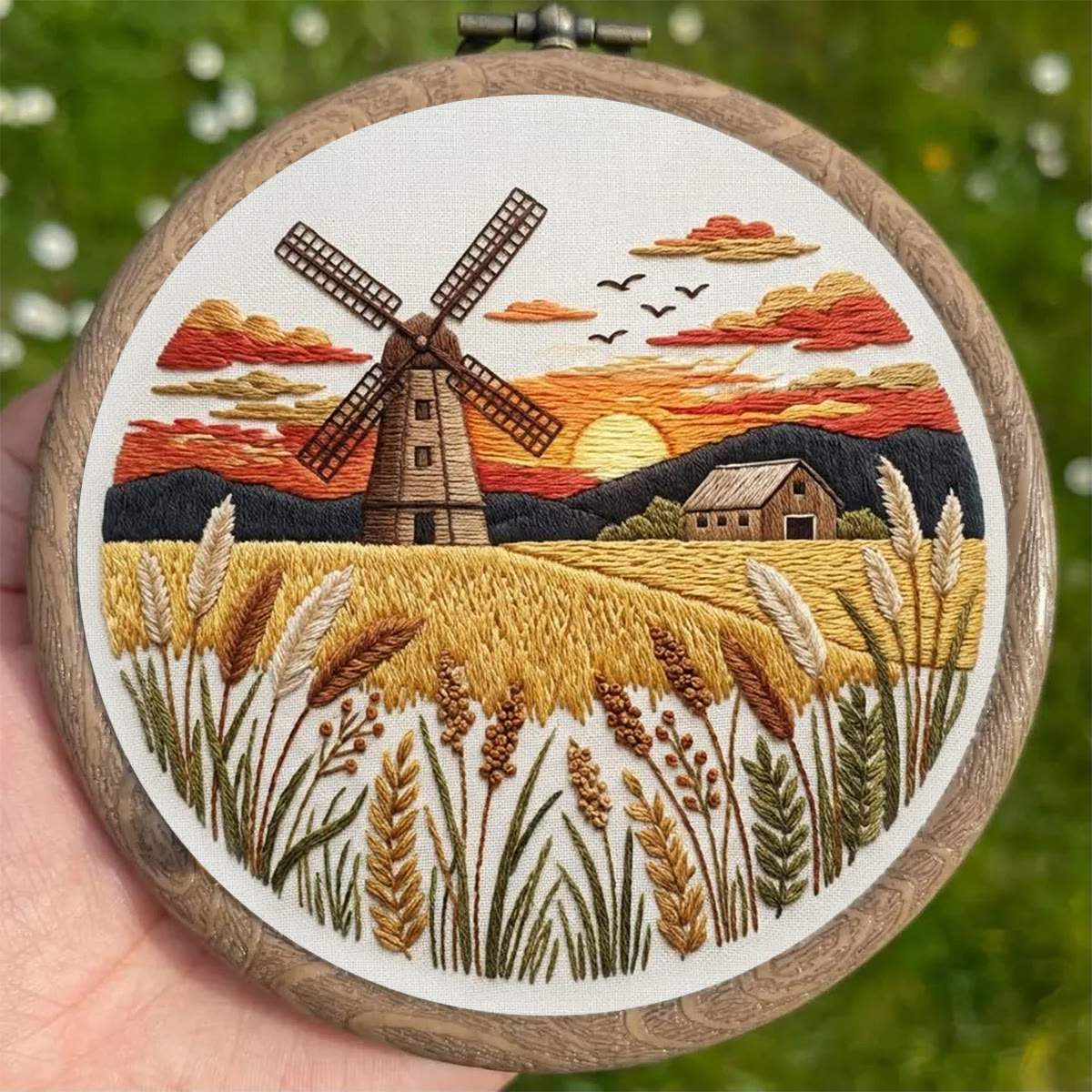 Rubbyoo Embroidery Kit - Countryside Sunset | Creative Landscape Craft | Handmade Desk Ornament - image 4