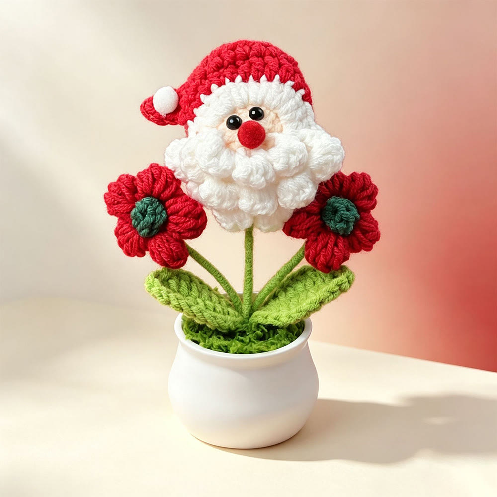 Rubbyoo Santa Claus Flower Pot - Handmade Festive Crochet Art | Christmas Faux Plant Desk Decor - Green Red - image 9