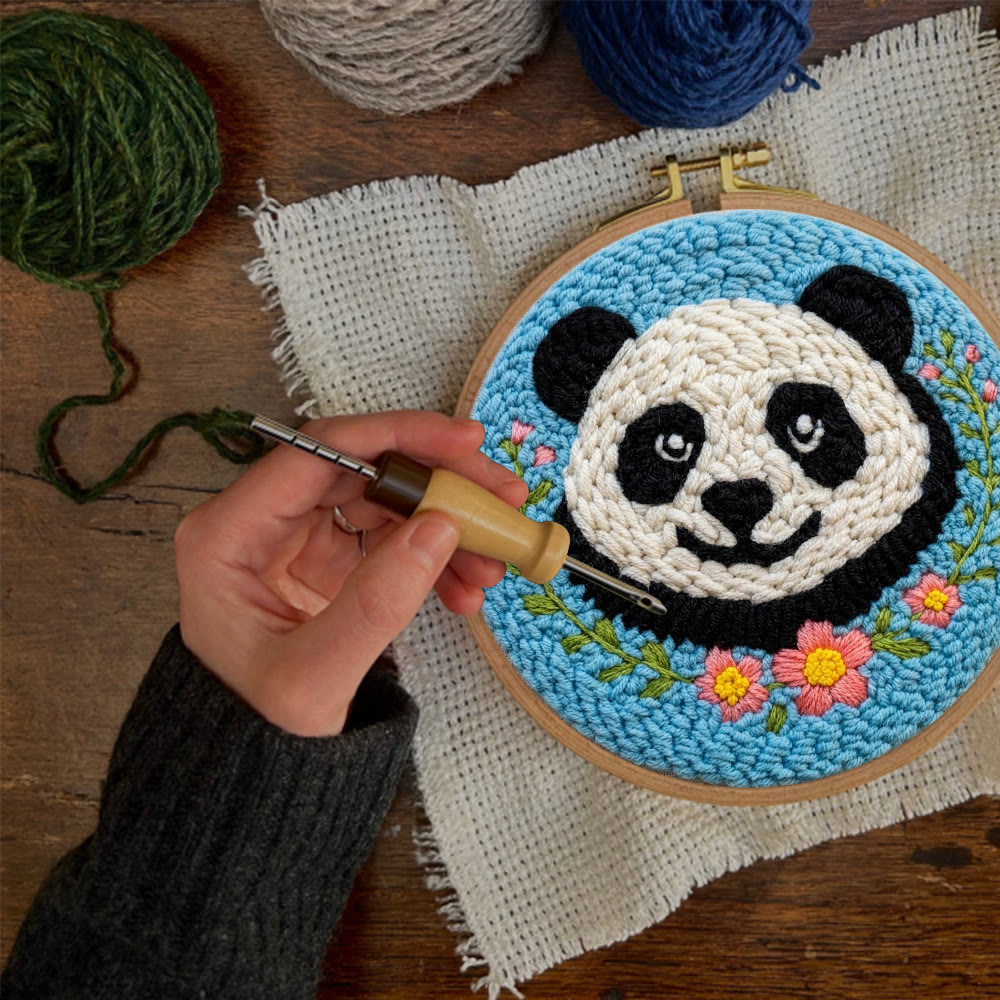 Floral Panda Punch Needle Kit - Adorable Animal Craft |  Diy Project For Beginner  - image 5