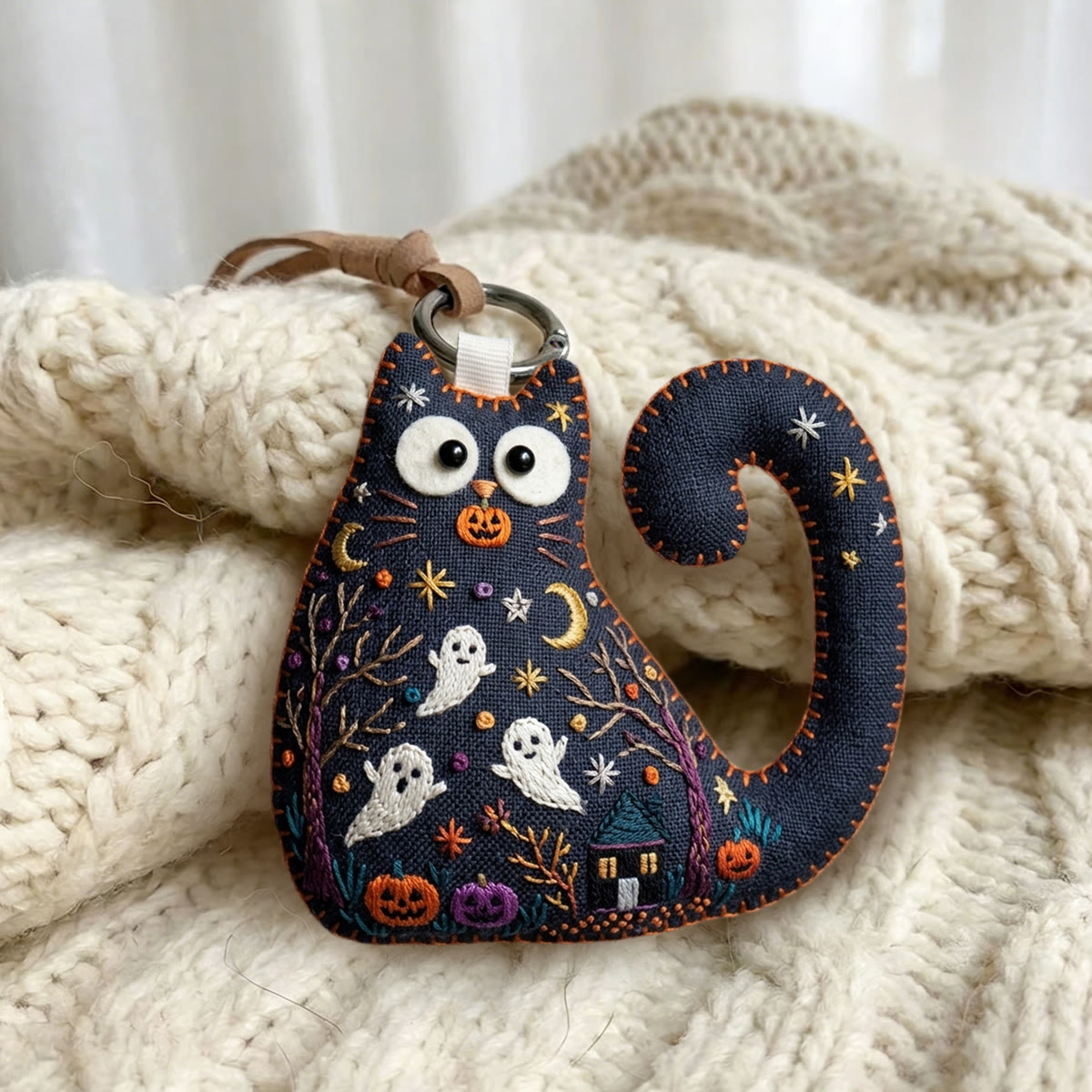 Rubbyoo Cat Embroidery Kit - Haunted Cottage | Whimsical Gothic Gift | Witchy Bag Charm - image 2