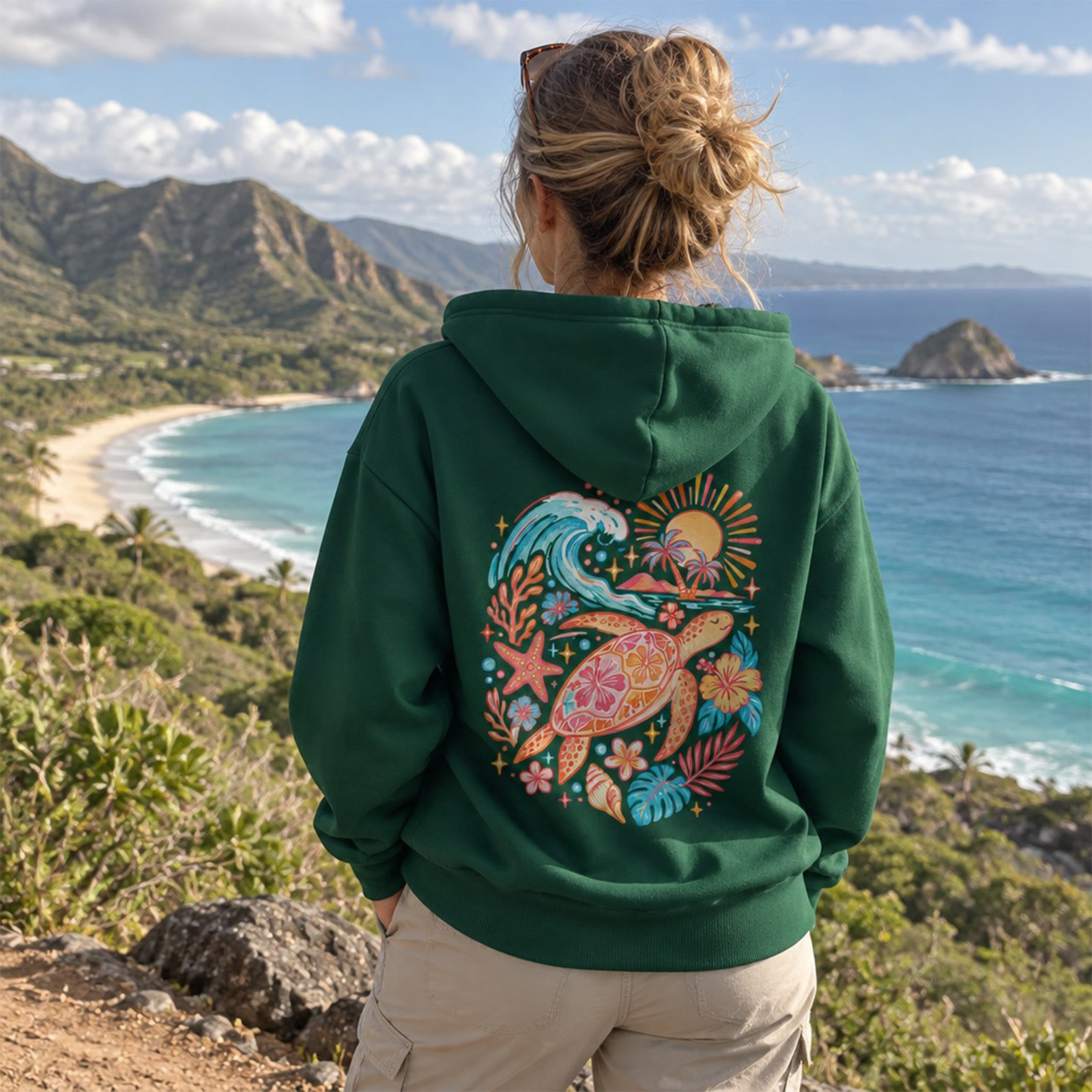 Rubbyoo Surfing Turtle Unisex Hoodie For Animal Lover - image 2